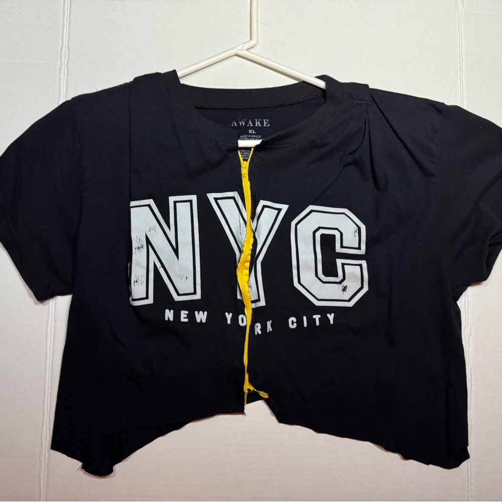 Cropped Awake Blue NYC Graphic Tee with zipper rework